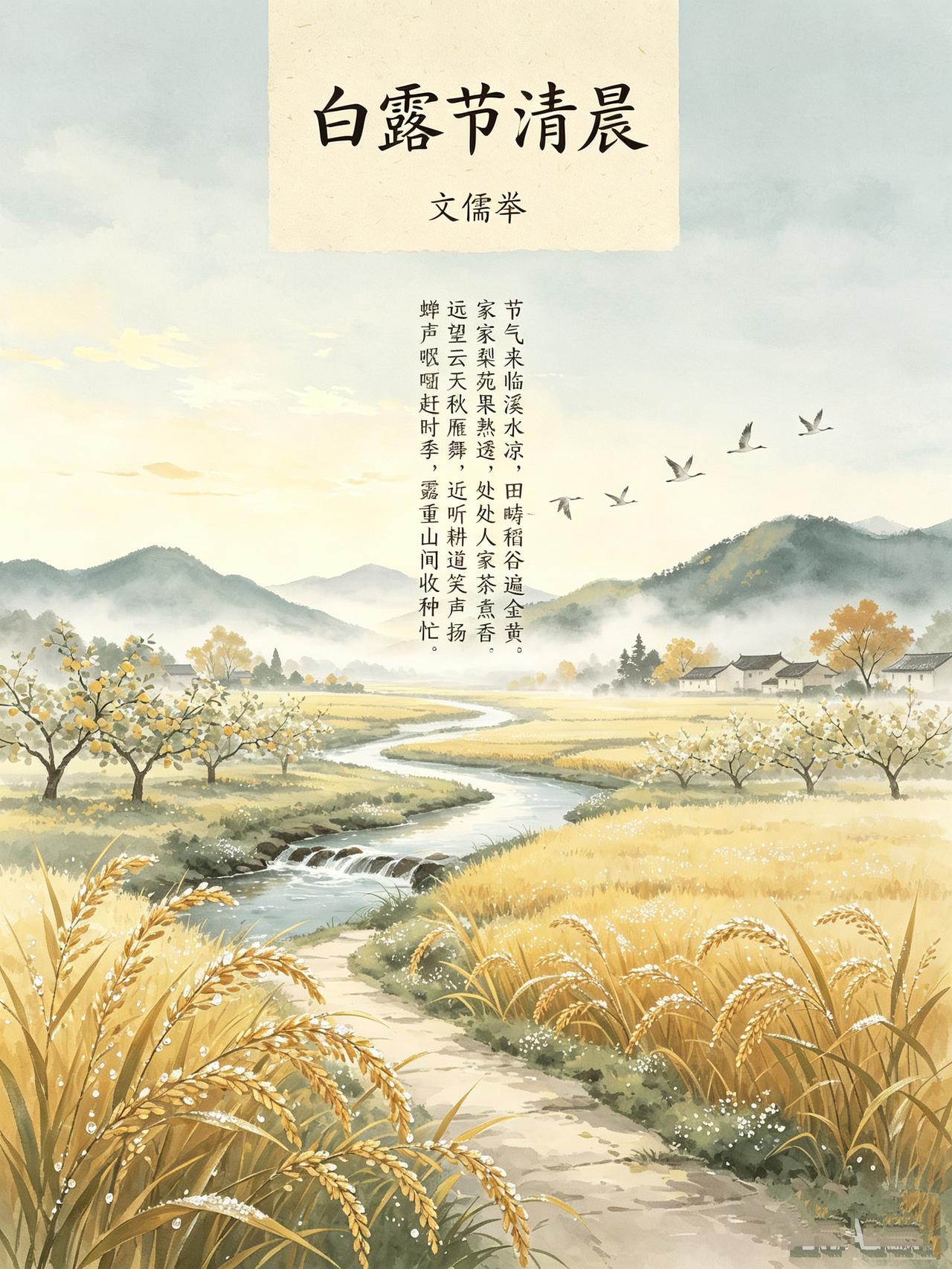 一首白露田园诗，藏着秋天最朴实的人间欢喜

白露节清晨
文/文儒举

节气来临溪