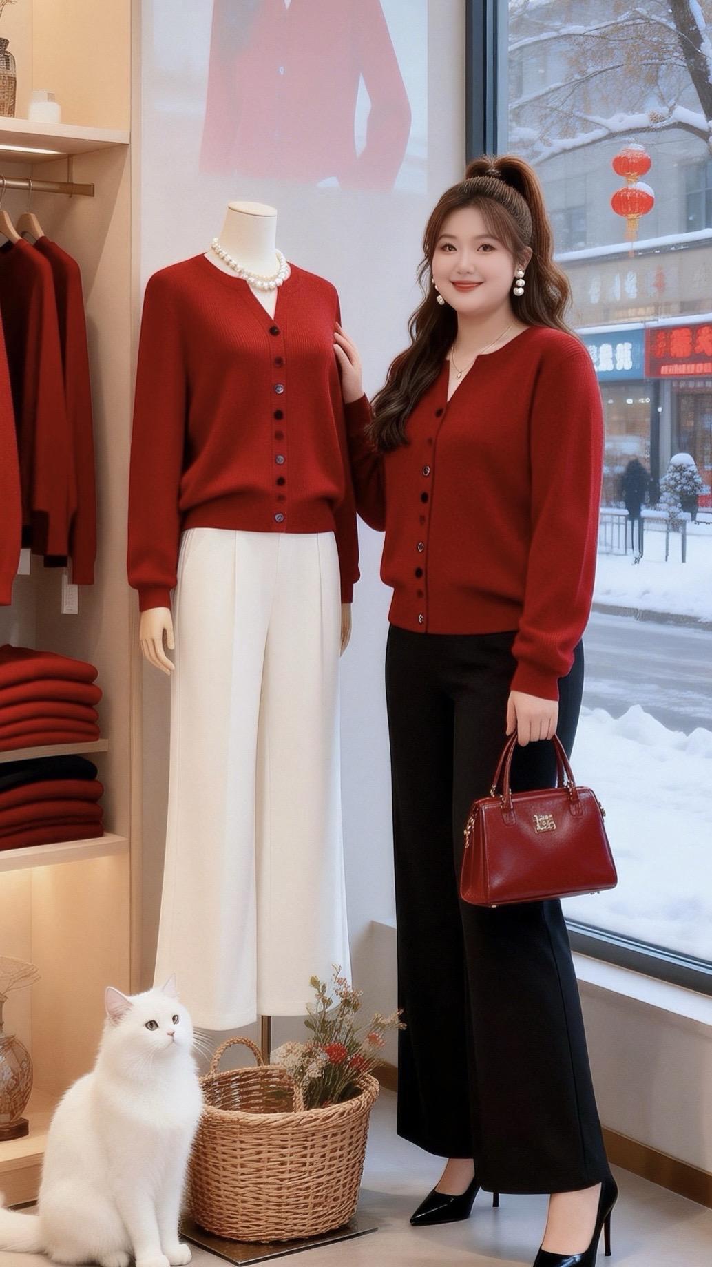 大码穿搭红色毛衣让人眼前一亮的跨年约会穿搭脱下外套也体面的秋冬内搭秋冬...