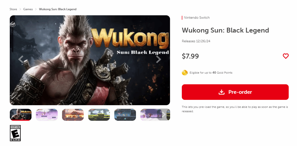 【 山寨黑神话悟空上架NS 】任天堂eshop商店近日上架了一款名为《Wukon