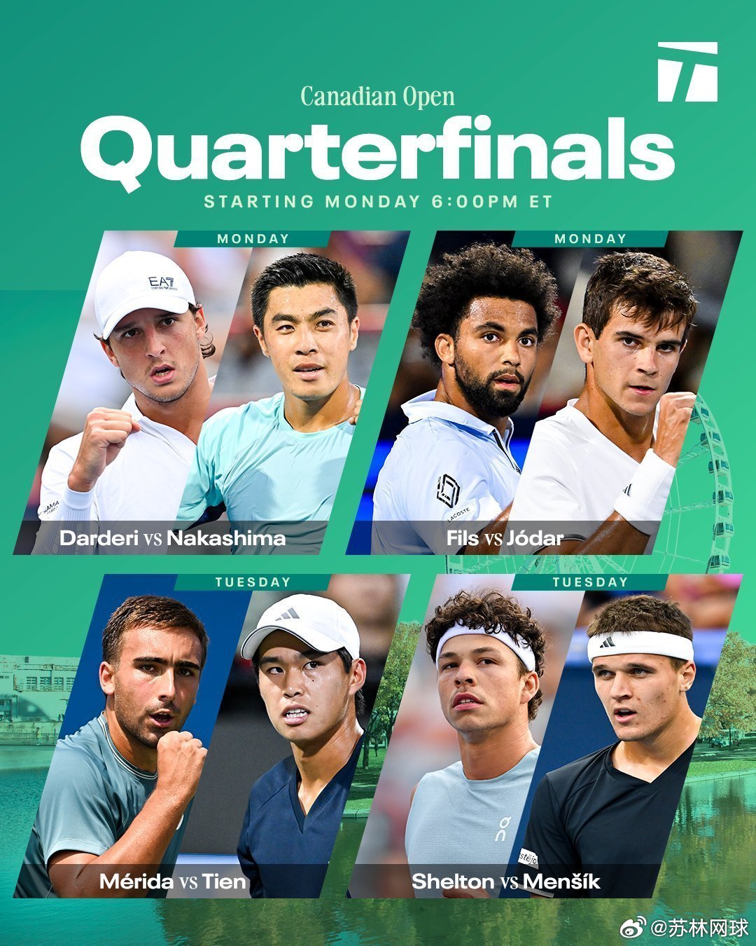 ATP1000蒙特利尔大师赛八强战今天晚间至明天早间一日赛程↓00：30，🇮?