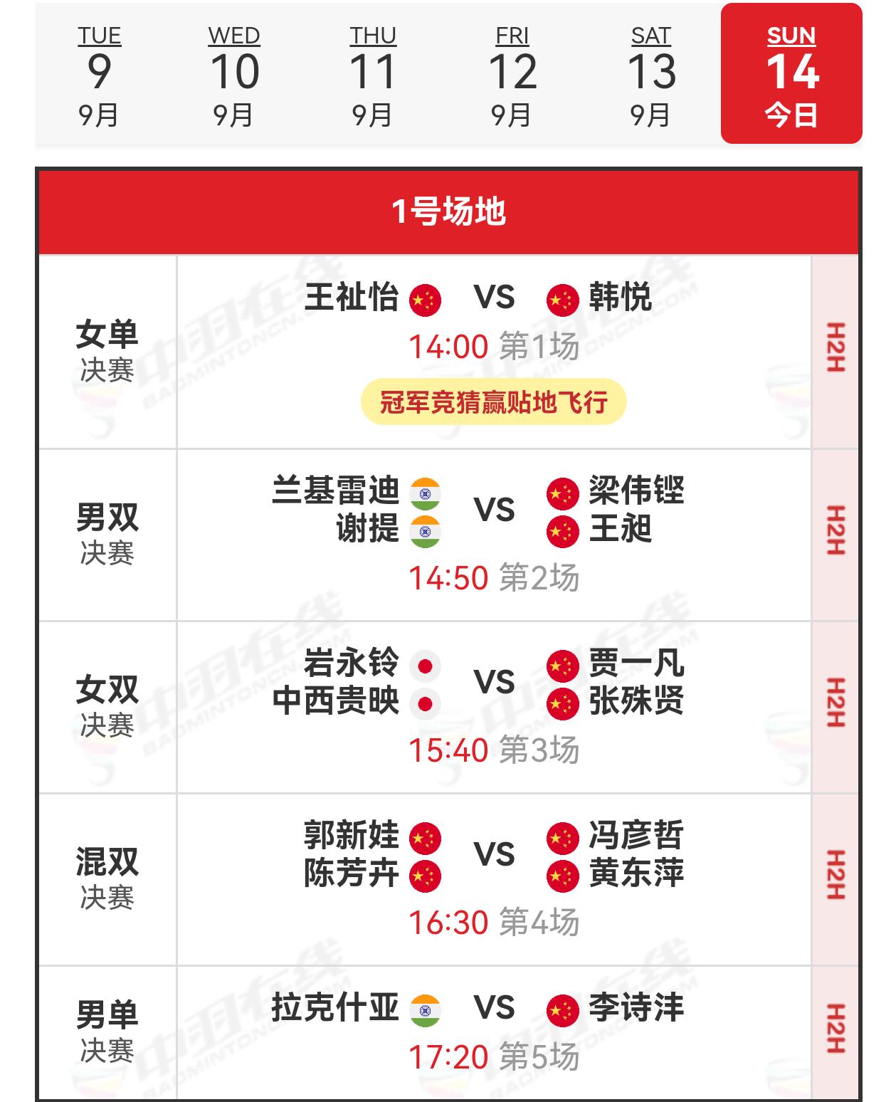 14日赛程2025年香港羽毛球公开赛 
    14日，香港羽毛球公开赛进入决赛