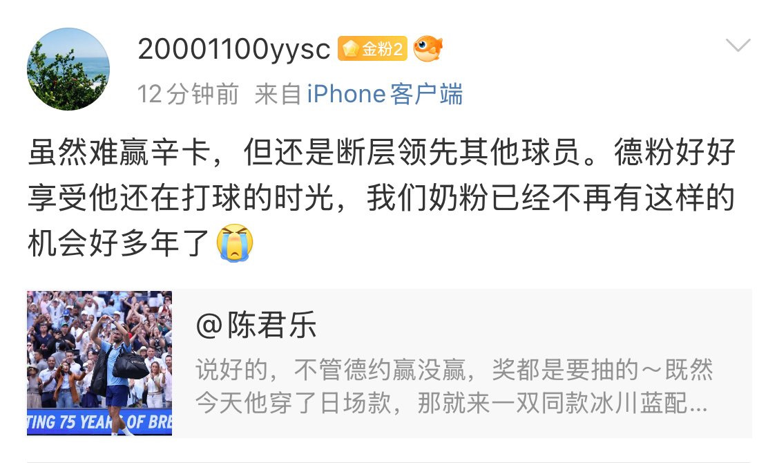 昨天抽奖帖底下，收获了一份意外的感动。德约在美网2025 的表现不仅征服了德粉，