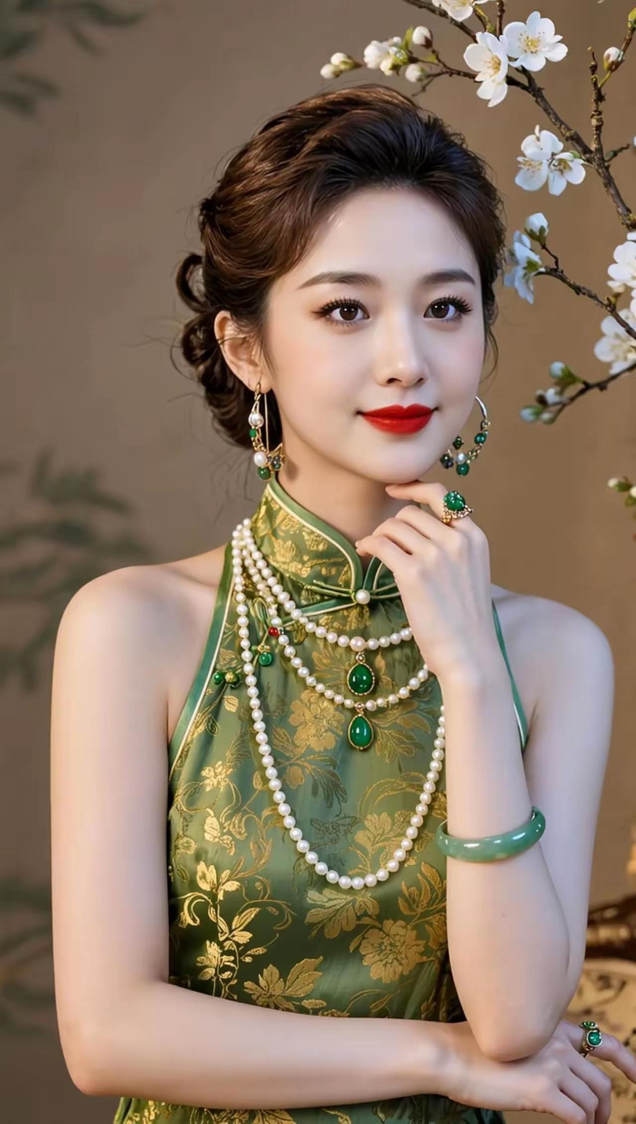 优雅东方美人，复古旗袍与珠宝的完美结合
