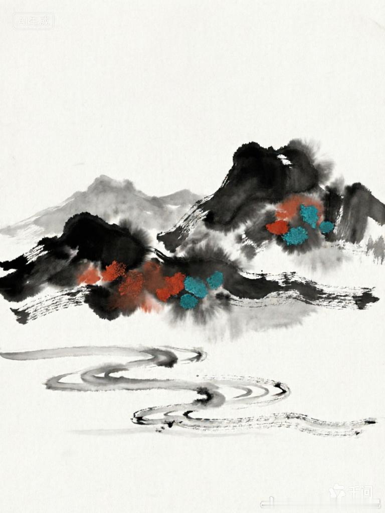 《水墨》云从谷底漫上来山一寸寸沉进水里——远峰是淡墨扫过的留白近岩是浓墨未干的顿