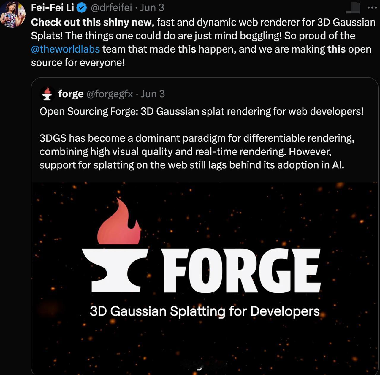 李飞飞创办的空间智能公司World Labs，开源了一项3D底层技术：Forge