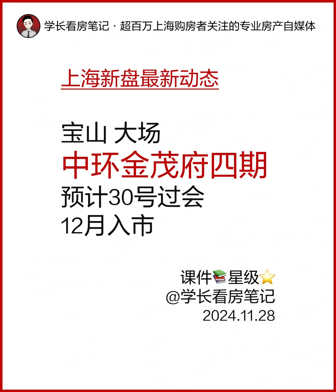 中环金茂府四期预计30号过会，12月入市！