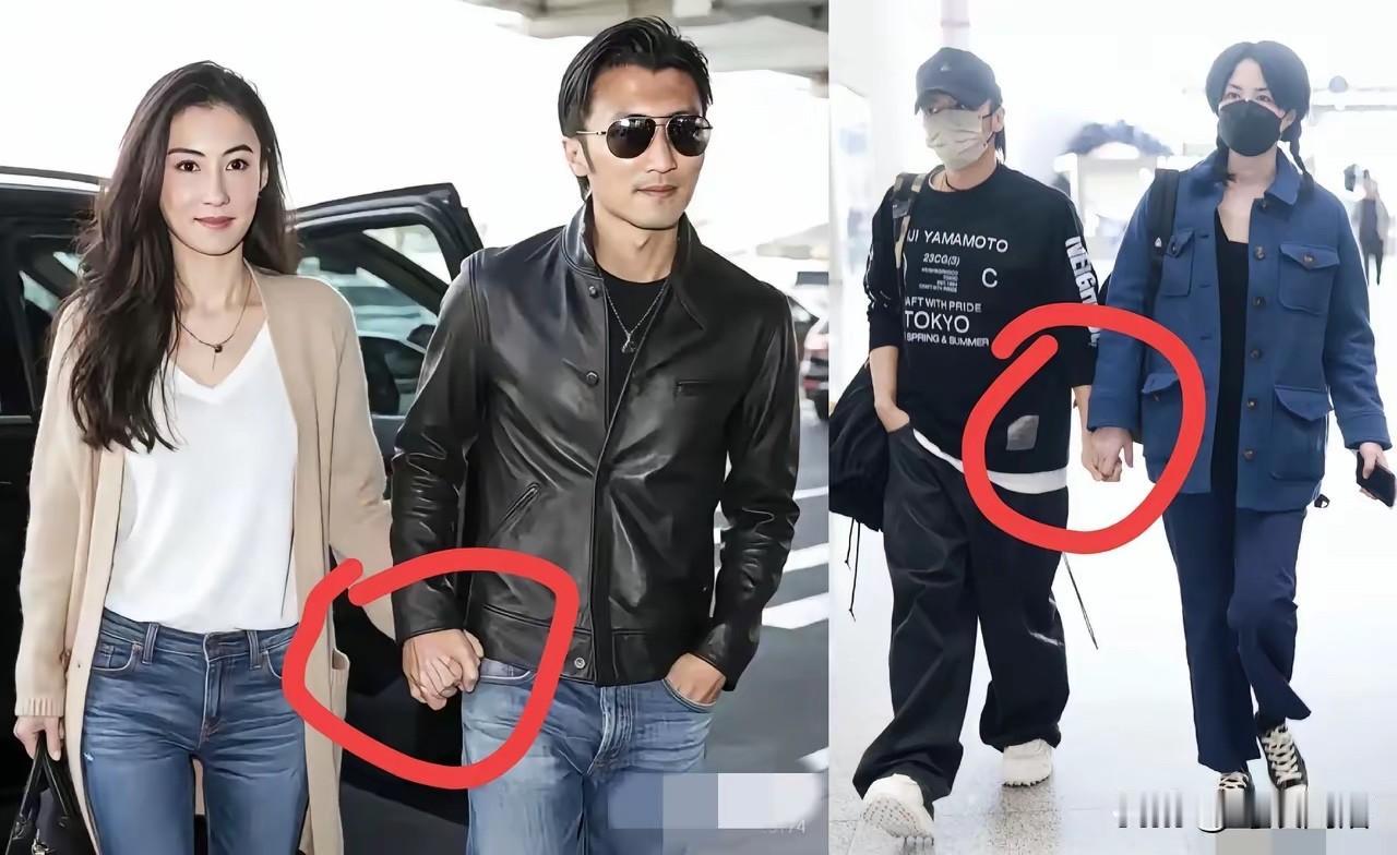 同样是牵手，谢霆锋的“真爱”太过明显。

和张柏芝同行时，是谢霆锋主动攥住对方的