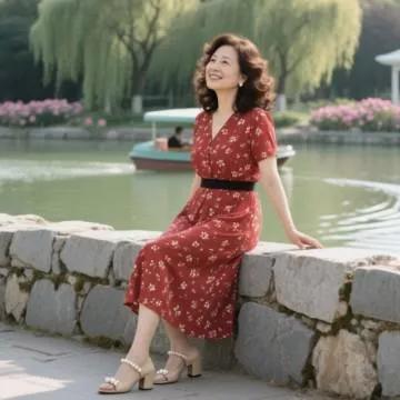 优雅女士在公园享受美好时光，笑靥如花。公园治愈系美景 公园时尚少女 公园治愈瞬间