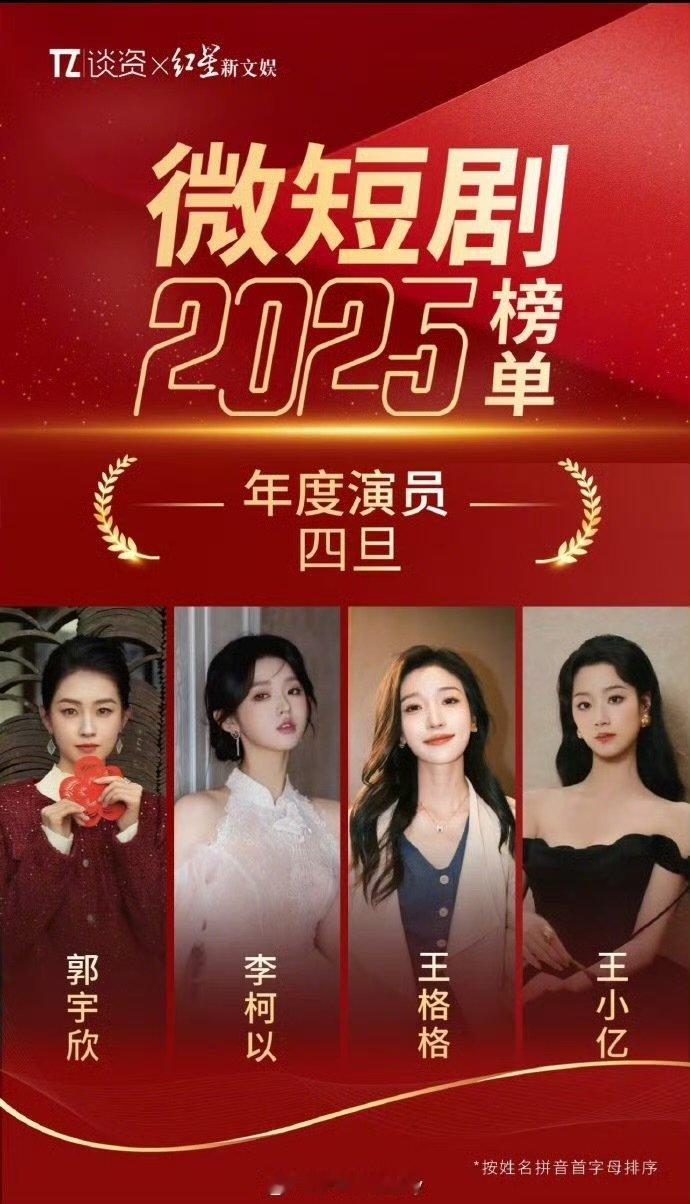 微短剧年度演员四生 ：柯淳、刘萧旭、王凯沐、曾辉 微短剧年度演员四旦 ：郭宇欣、