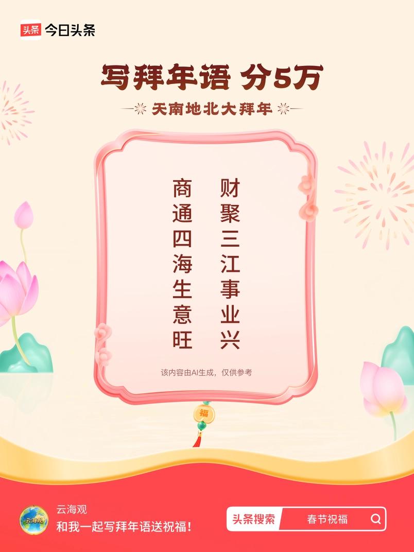 写拜年语送祝福新春拜年送祝福！我的祝福是：“商通四海生意旺，财聚三江事业兴”！快