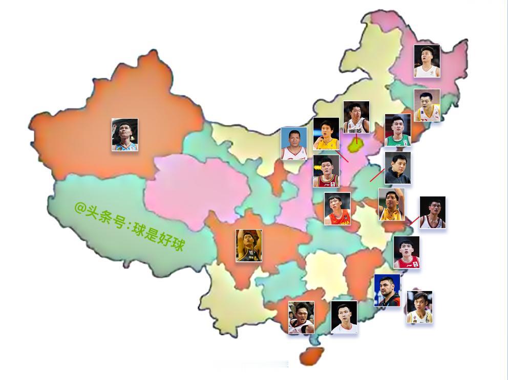 各省篮球最强实力代表，这张图从一定角度说明中国男篮人才断档，大部分都是退役球员，