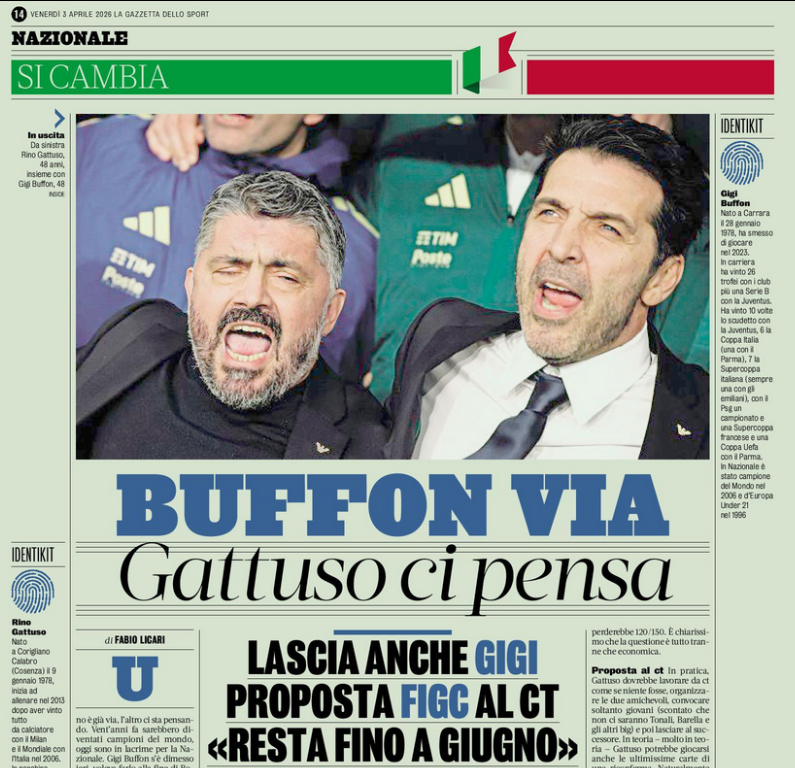 加图索可能会带队再踢两场友谊赛（只招年轻人练兵），这是足协请求他留下来，否则国家