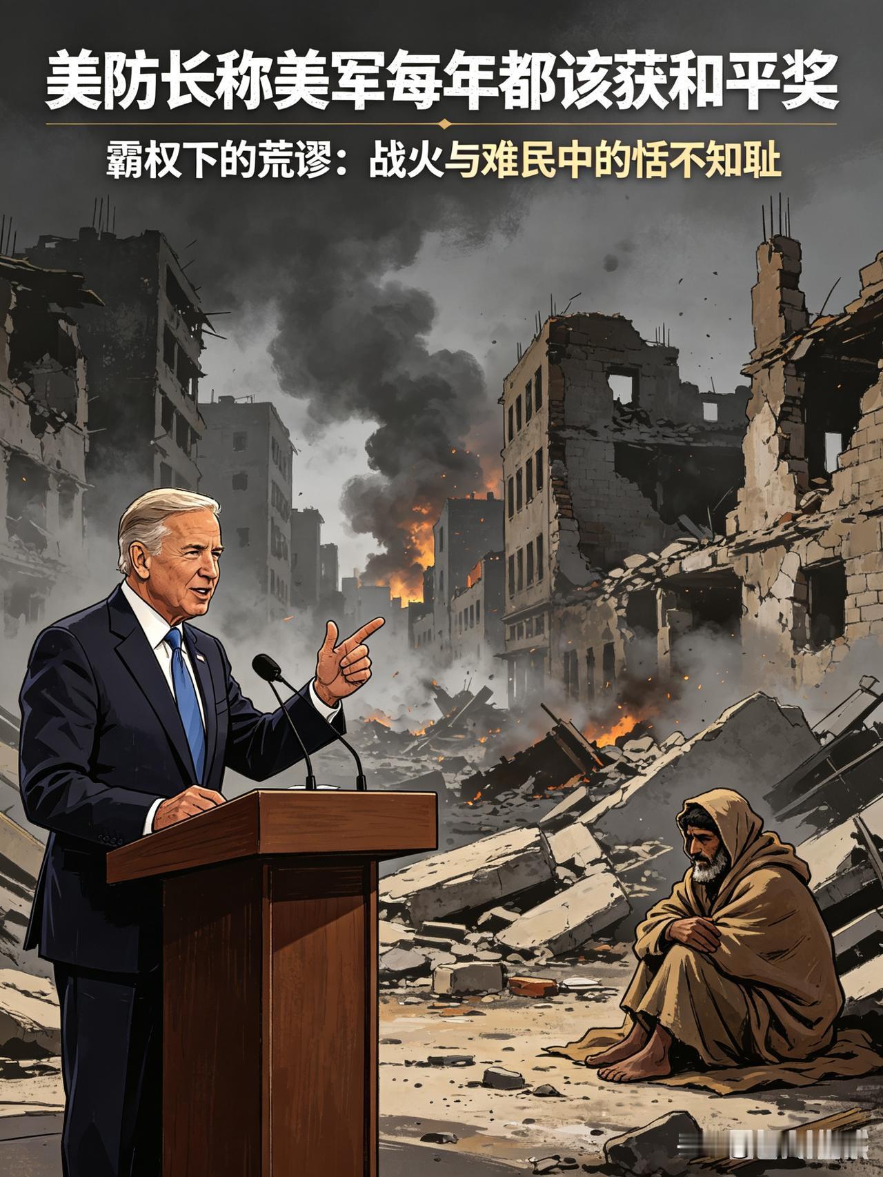 美防长“美军该拿和平奖”：霸权的无耻，已经突破了人类底线
 
看完这条新闻，只剩