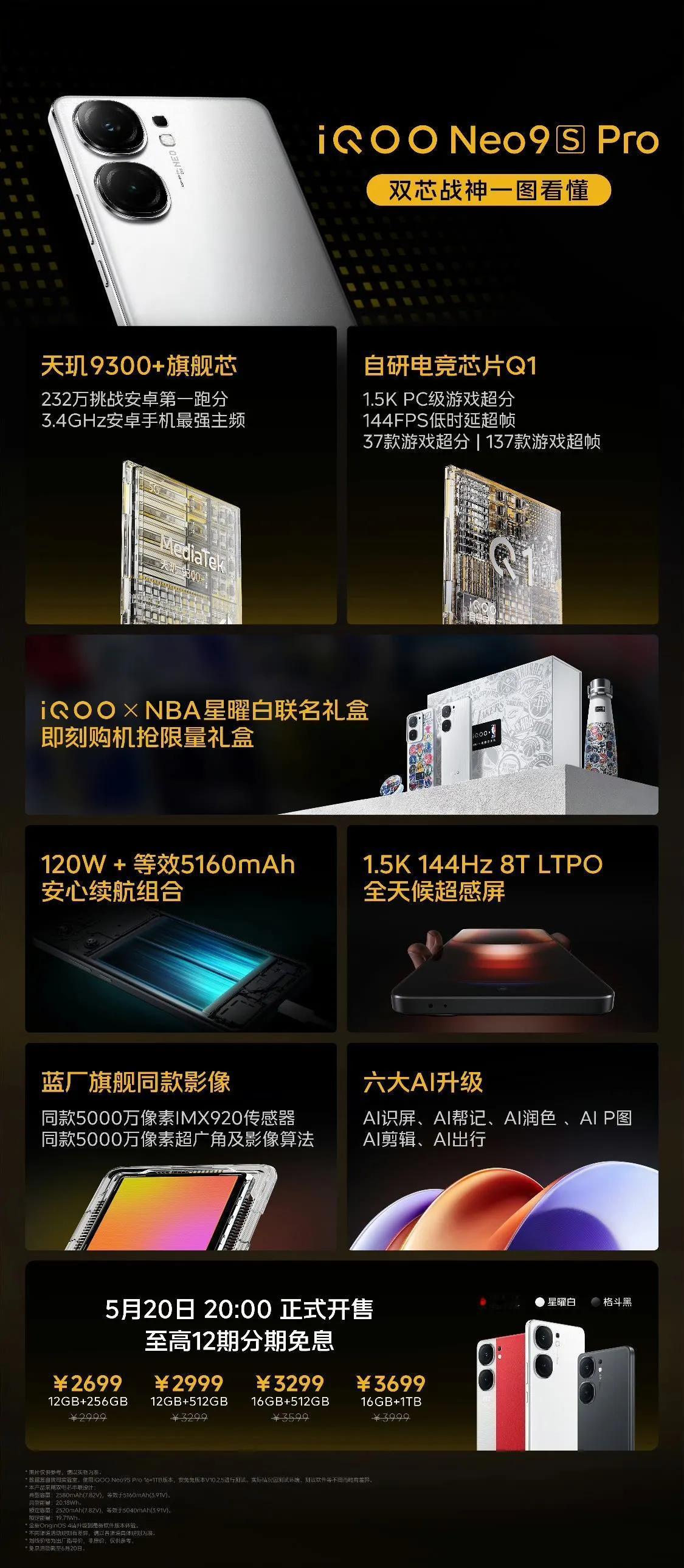 蓝厂vivo今天的另外一款新品iQOO Neo9s Pro售价：
12+256G