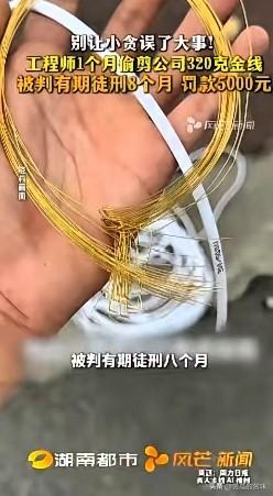 胆大包天！
5月2日福建厦门检察机关披露：一工程师借调试设备之机，每次偷偷剪下3