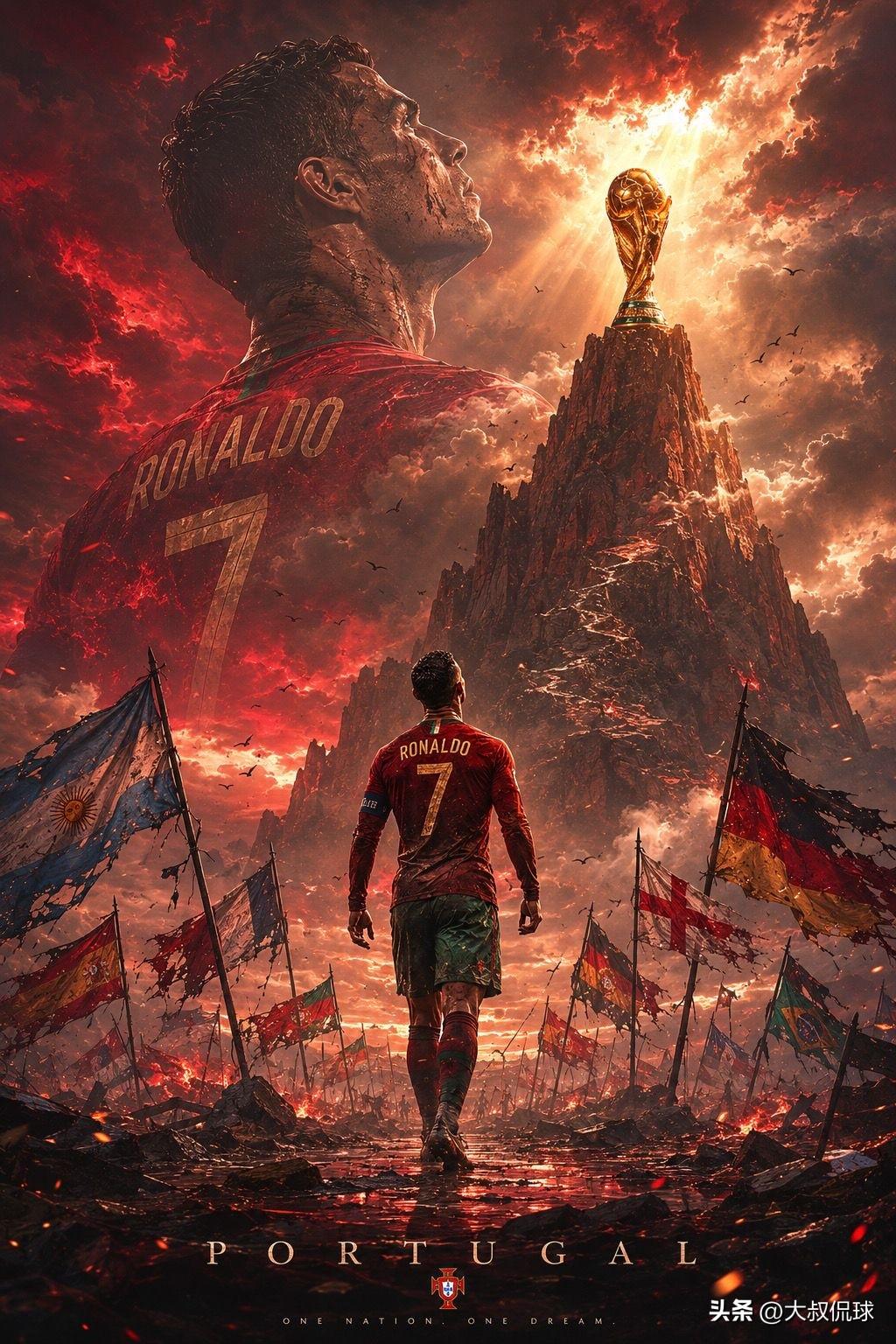 诸神之战
六赴世界杯，二十载追风，7号终迎最后一舞。
C罗仰望大力神杯🏆
最强