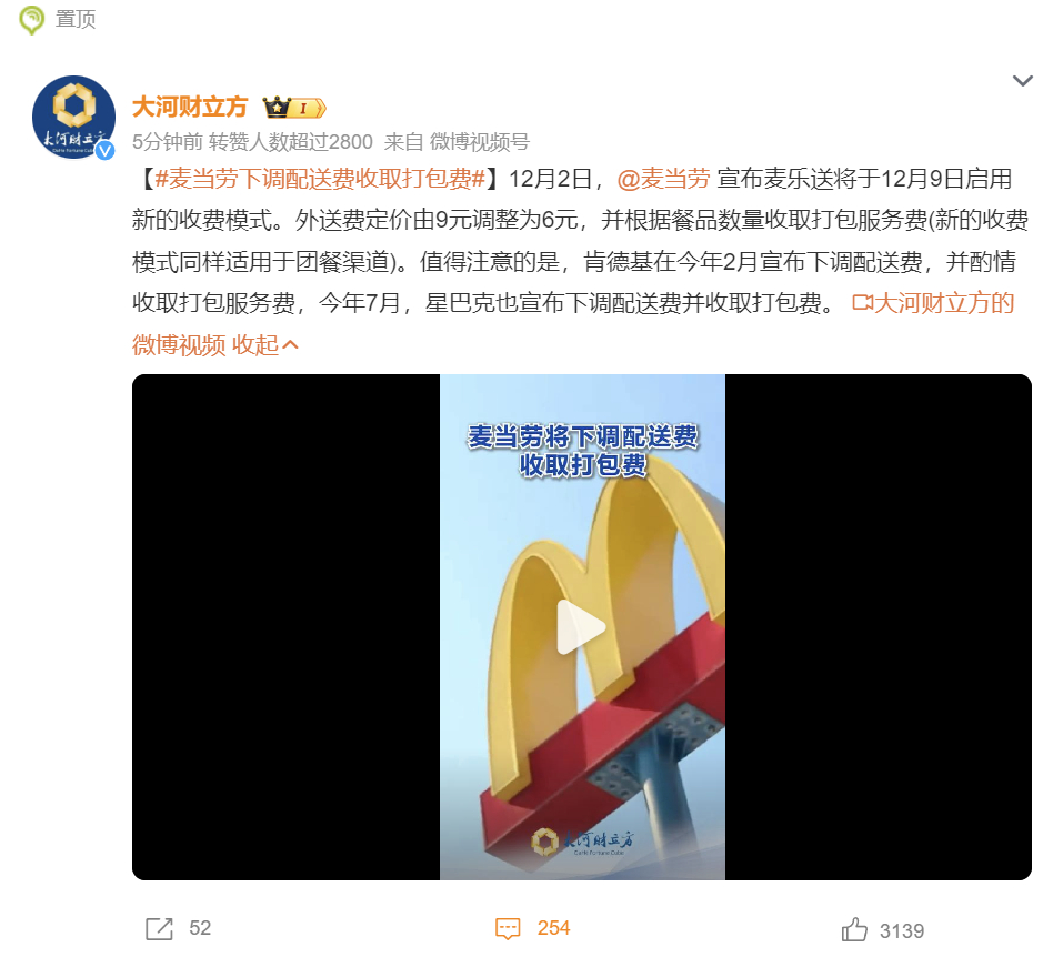 【 麦当劳下调配送费收取打包费  】这算是变相减少骑手收入、增加门店收益，以及鼓