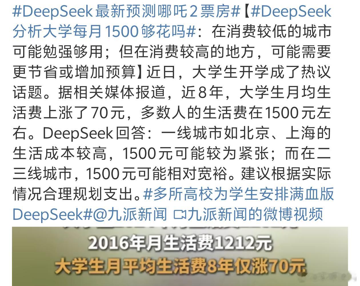 DeepSeek分析大学每月1500够花吗 还是得看人看情况吧感觉省吃俭用就还好