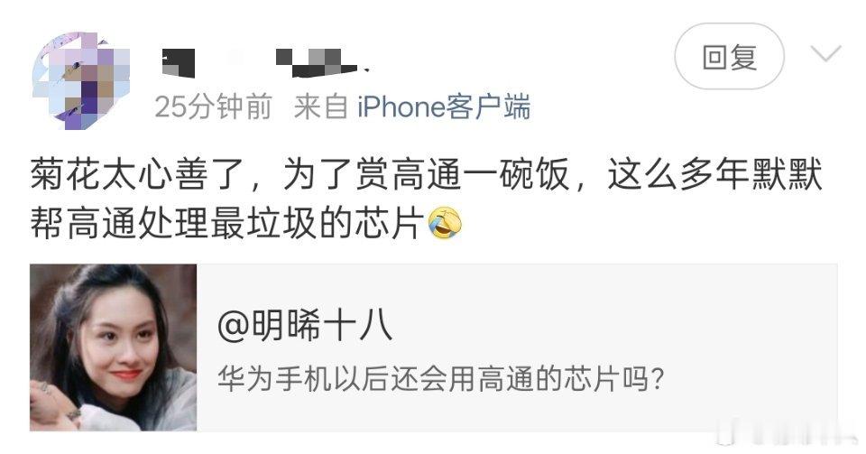 华为如果不是被制裁，何必用高通的手机芯片。 ​​​