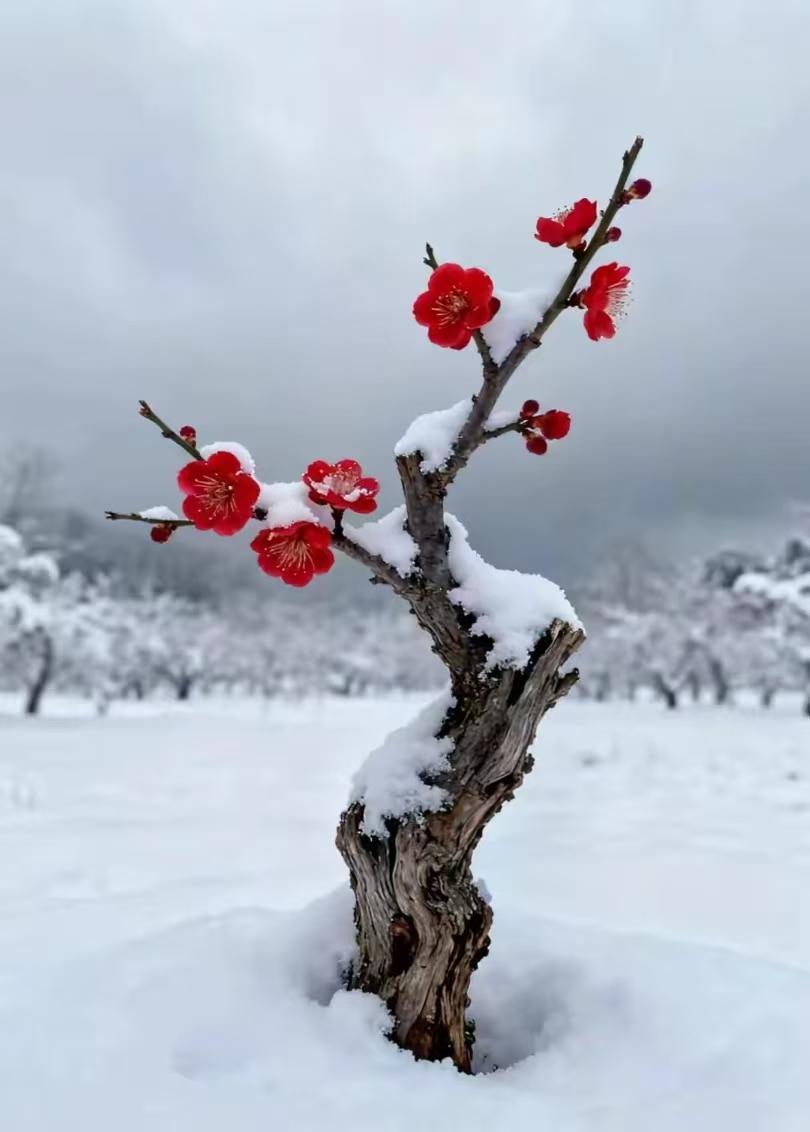 清江引·雪中梅影
雪压梅枝红愈盛，
铁骨寒中挺。
银装秀色添，
月隐香浮动。
孤