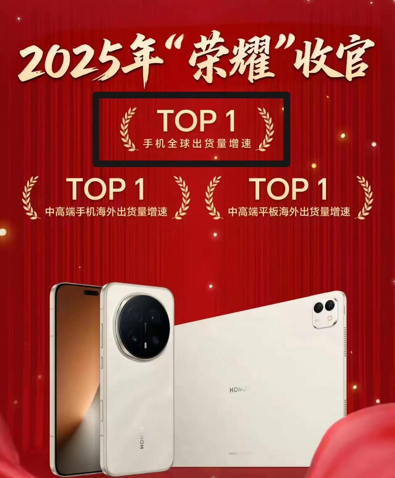 荣耀2025年全球市场全面开花：手机出货量增速全球第一，甩开华为、小米等竞品；高