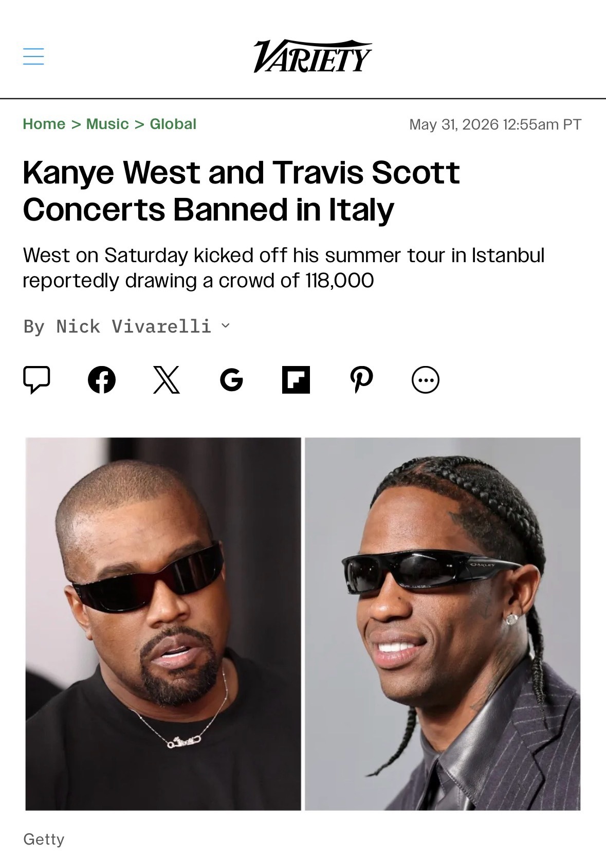 据Variety报道，意大利当局以安全问题为由，禁止 Kanye West & 
