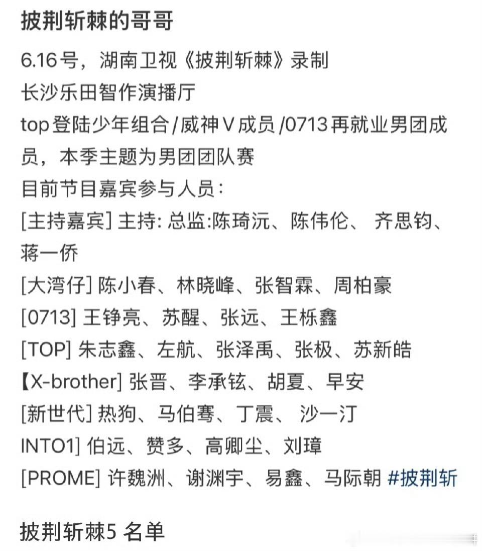曝披荆斩棘5阵容 期待谁 ​​​
