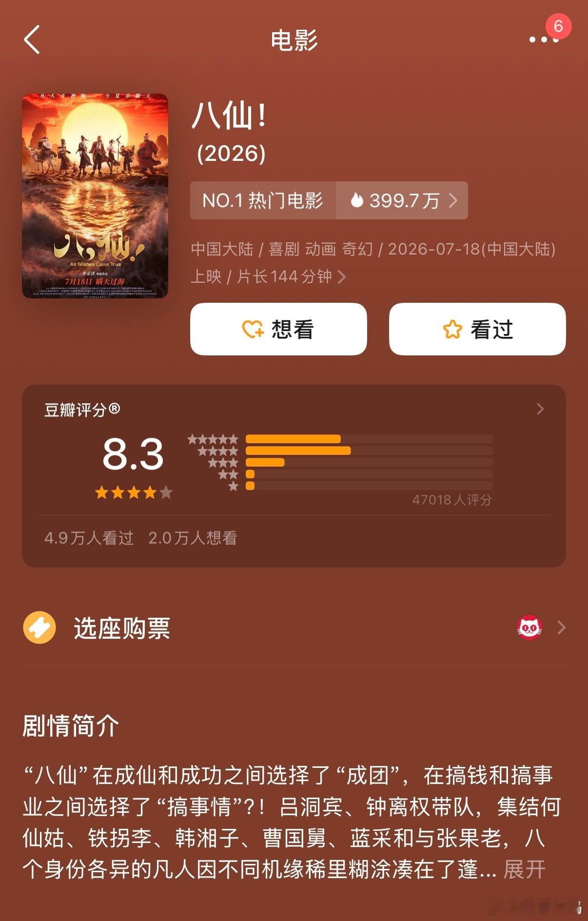 八仙票房八仙这么好看吗？豆瓣评分8.3分，但是票房预测只有11亿，而当年《哪吒2