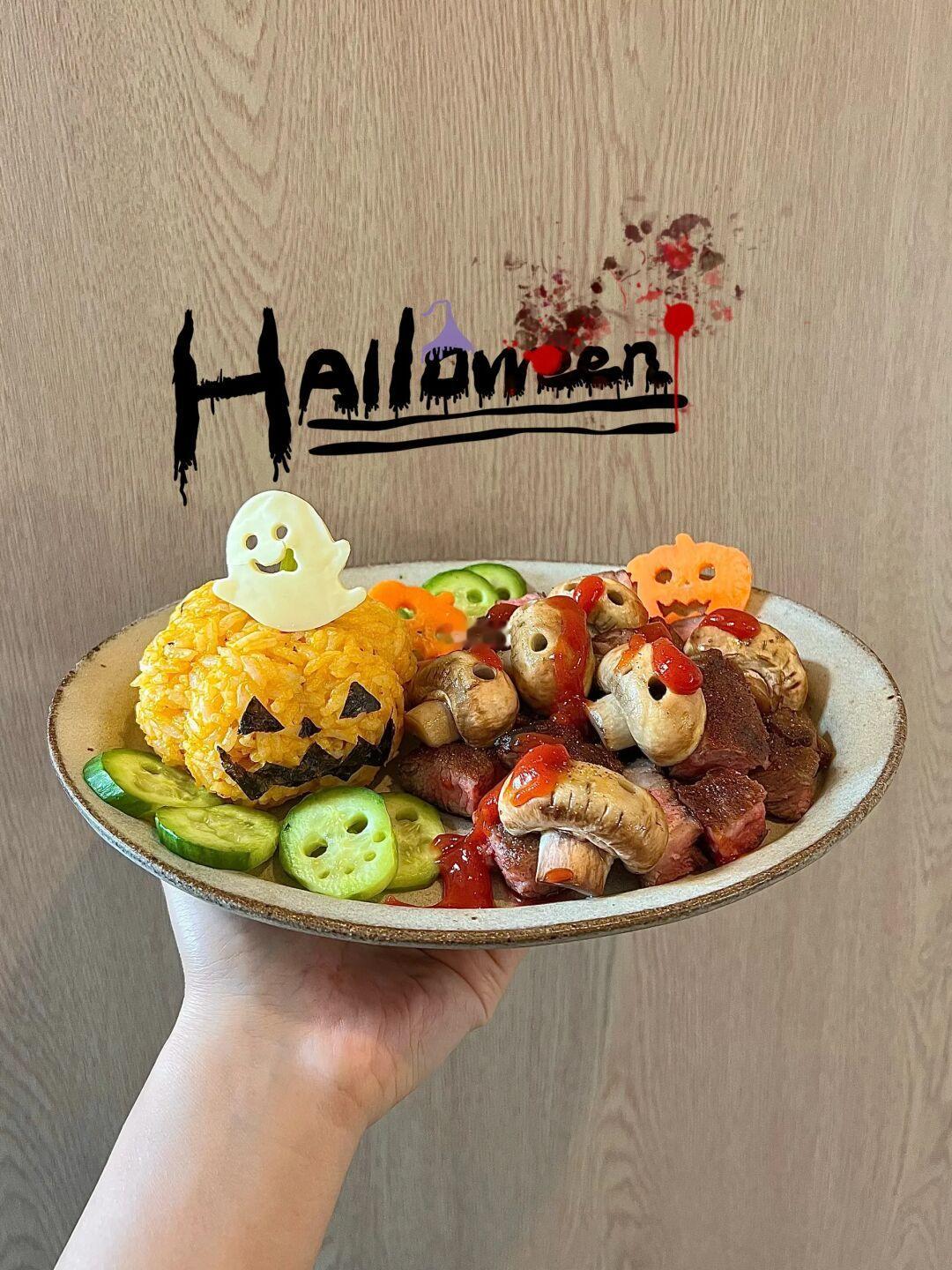 减脂人的糊弄万圣节晚餐🎃南瓜饭团好好吃！