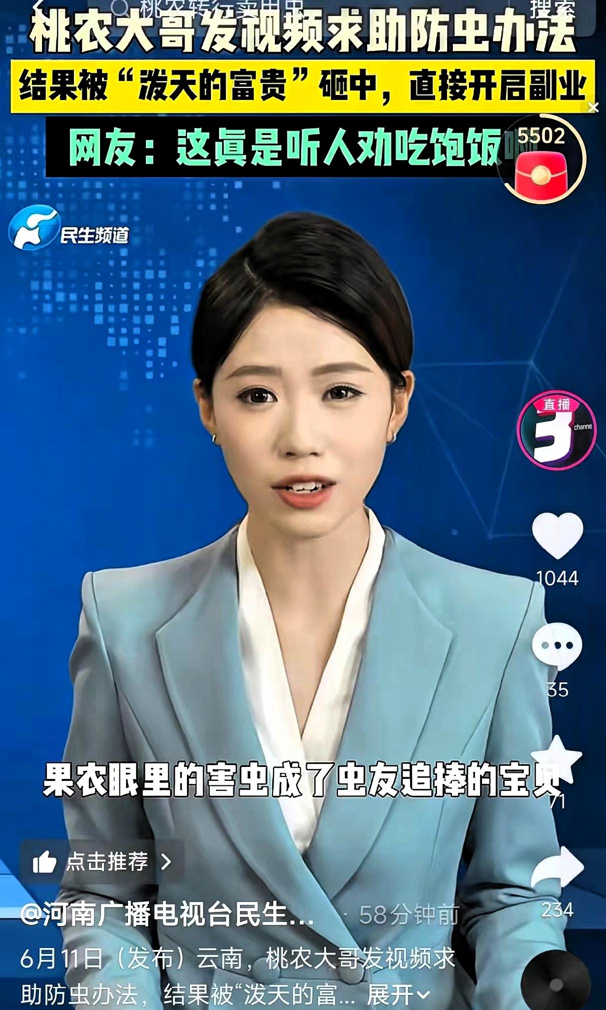 云南一位果农大哥，因为桃子被成群甲壳虫咬得千疮百孔，急得满头大汗，就拍了视频上网