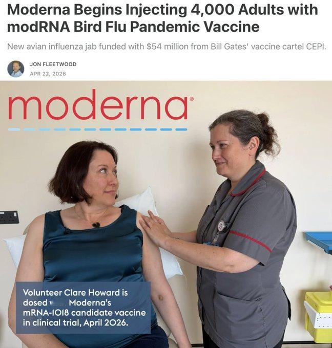 正如预料的那样，Moderna 的禽流感 mRNA 注射剂由比尔·盖茨的疫苗卡特