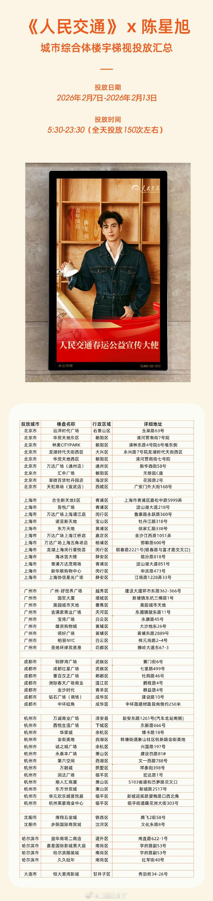 陈星旭《人民交通》新春杂志还有地广投放，春节期间刷脸啦 