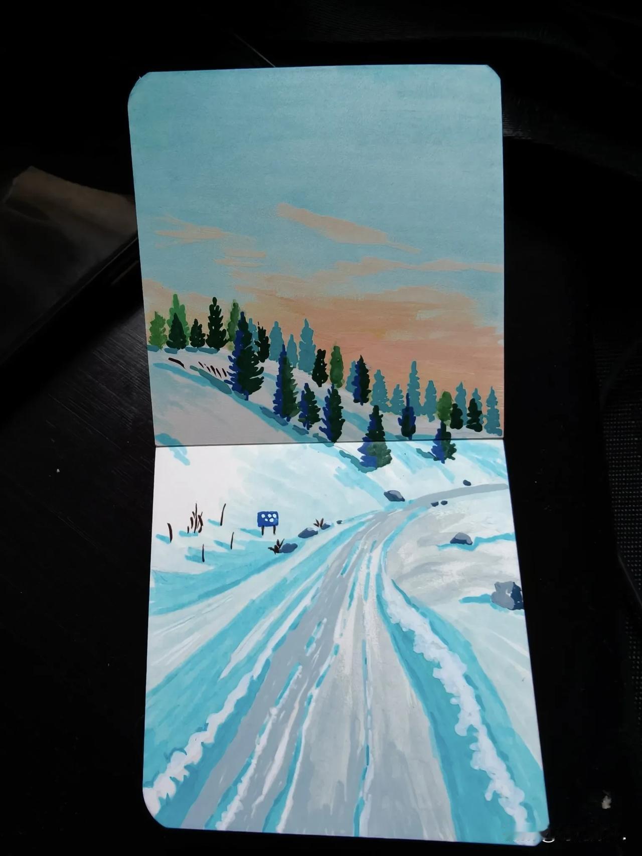 今天画的这幅画好像我们去山里看到的景色。