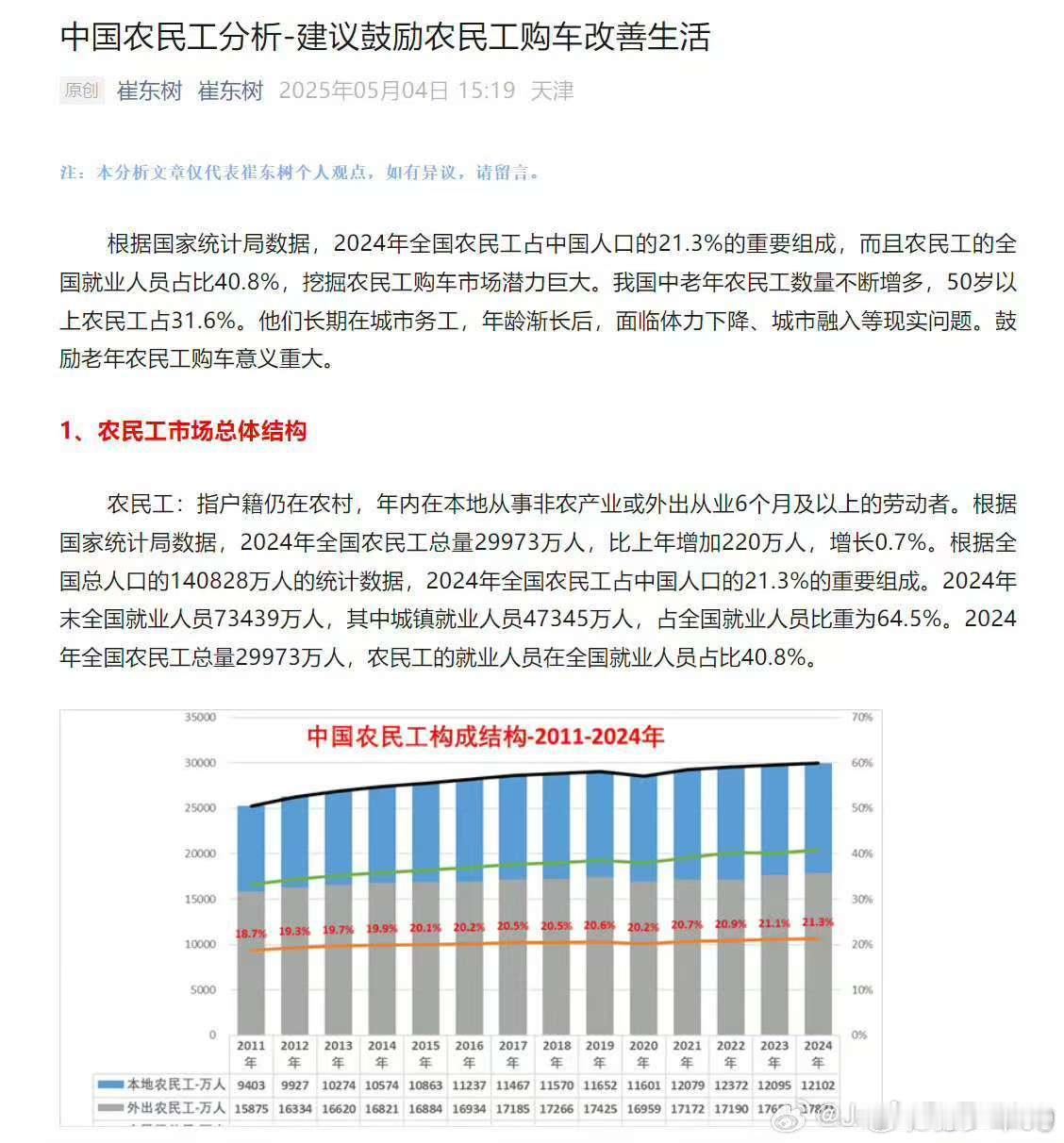今天看都在发这篇鼓励中老年农民工买车的文章，实际上后来他又发了篇“辩解”（原标题