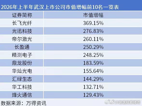 国内29座万亿GDP城市为研究标的，2026年上半年，上市公司总市值增幅前10的
