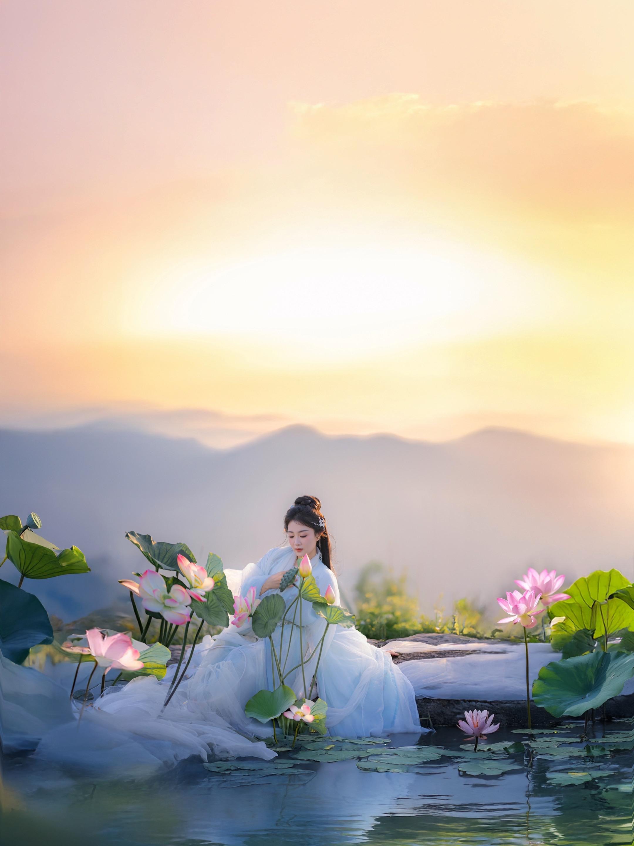 误入藕花深，揉碎一颗夕阳。