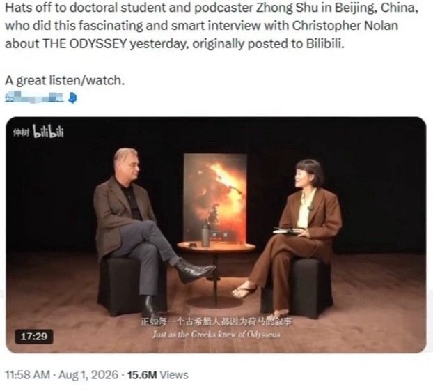仲树专访诺兰的视频在外网刷屏，太惊喜了！作为视频播客主，没有模板化提问，带着哲学