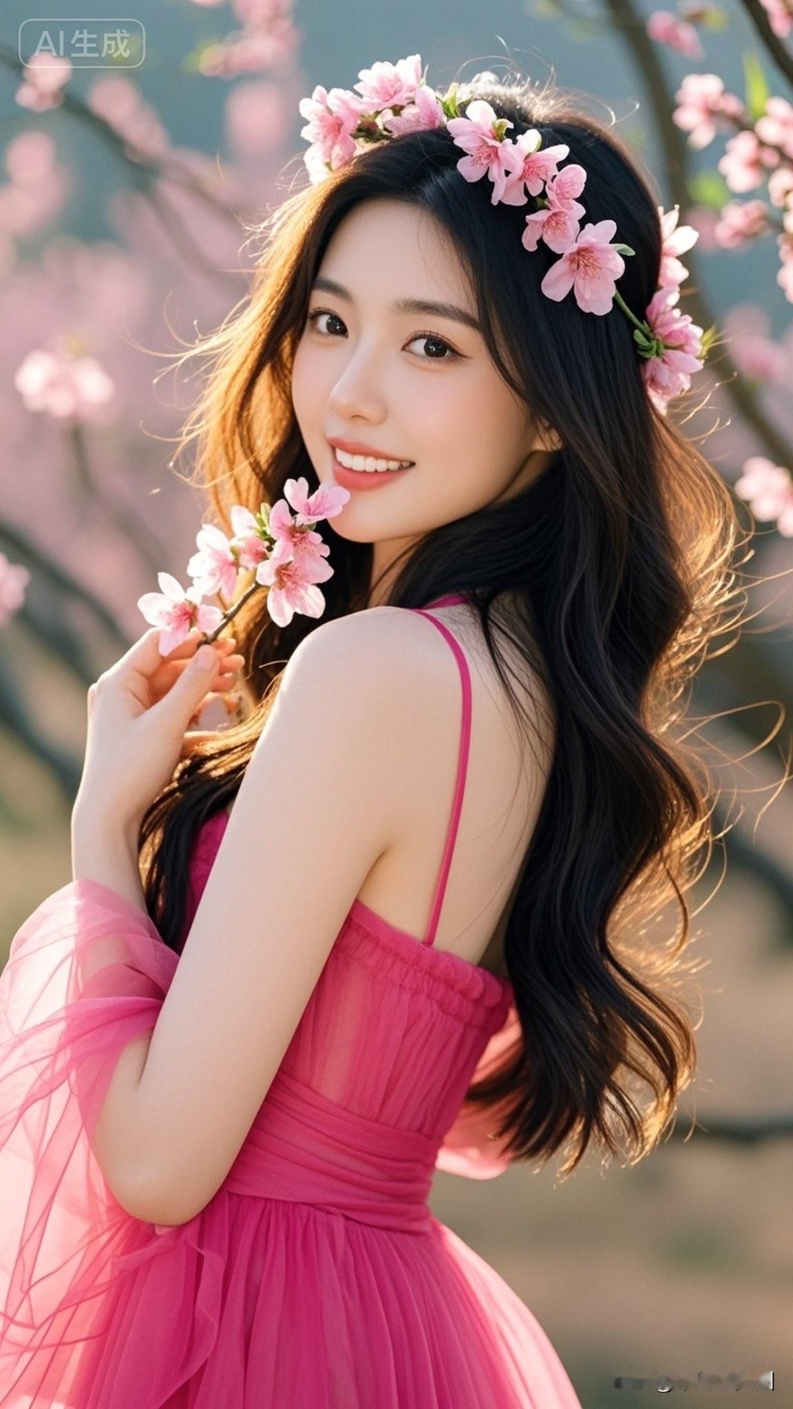 樱花树下，粉裙少女，笑靥如花🌸💕