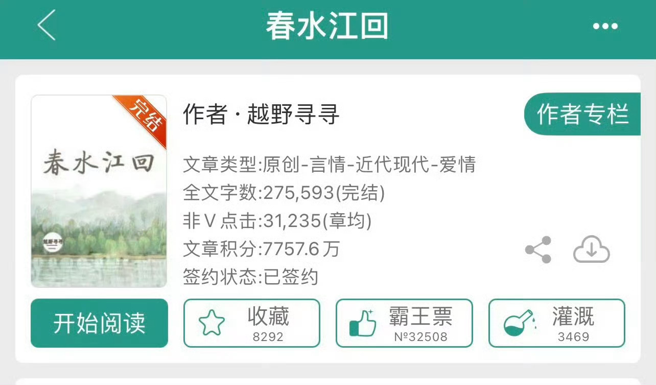小说推荐：《春水江回》 作者:越野寻寻简评：身世凄惨的白富美vs身世凄惨的全能天