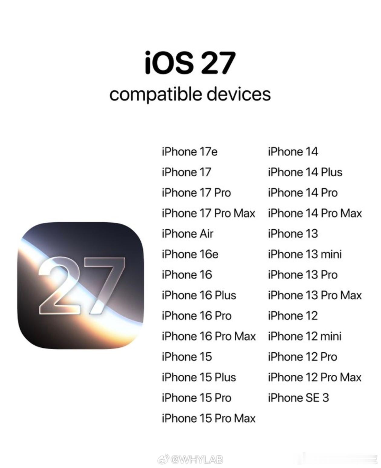 浪姐声明iPhone 11 系列无缘 iOS 27，仅支持 iPhone 12 