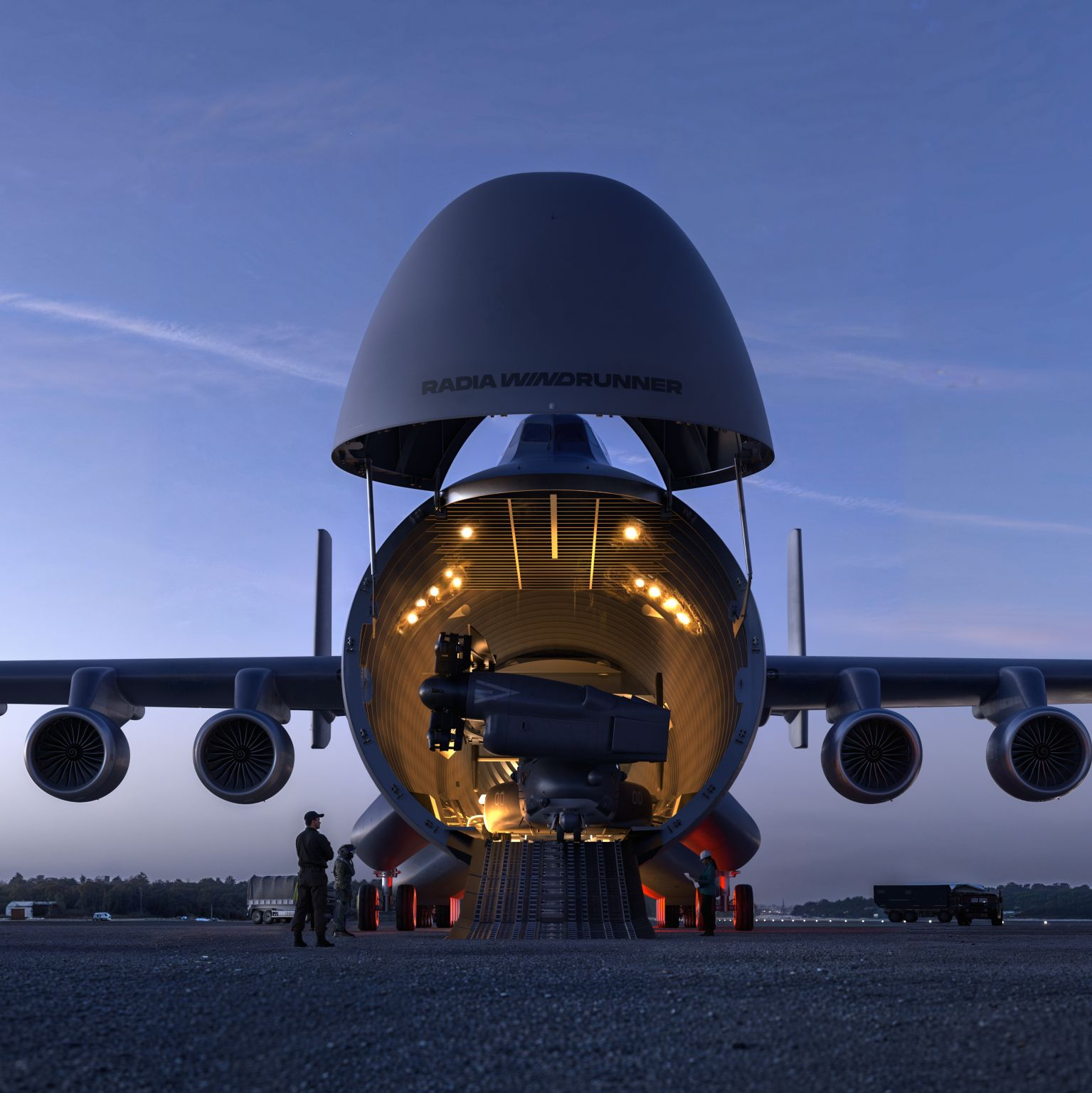 Radia展示“风行者”(WindRunner)运输机运输MV-22“鱼鹰”倾转