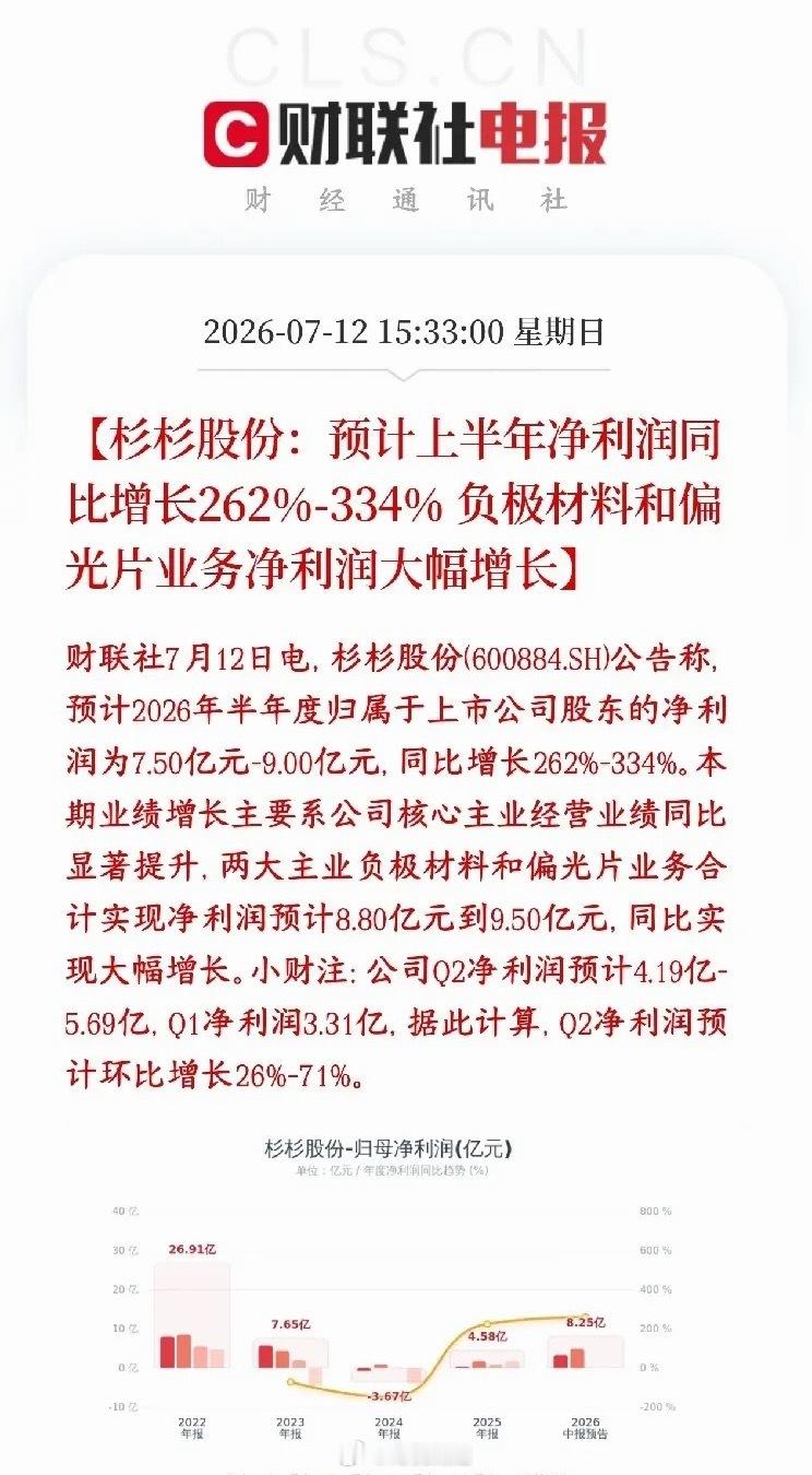 锂电板块要反转？龙头公布业绩报，大超预期杉杉股份发布半年业绩预告，今年上半年能赚