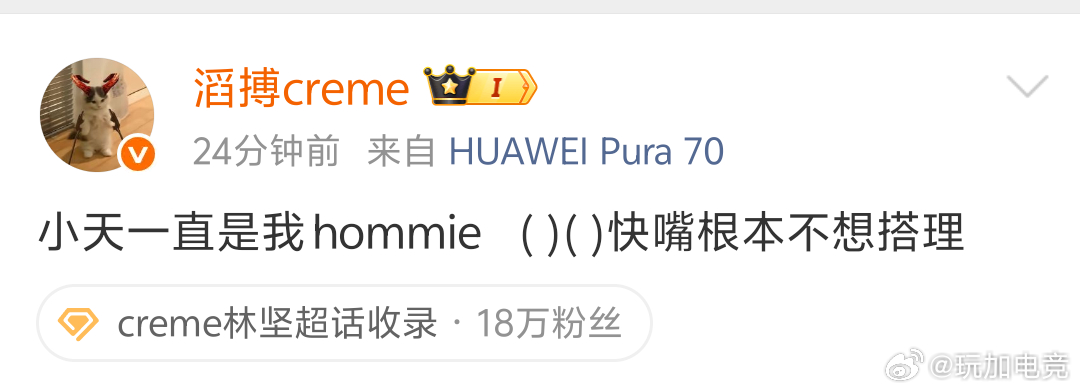 发文：小天一直是我hommie   ( )( )快嘴根本不想搭理 Creme力挺