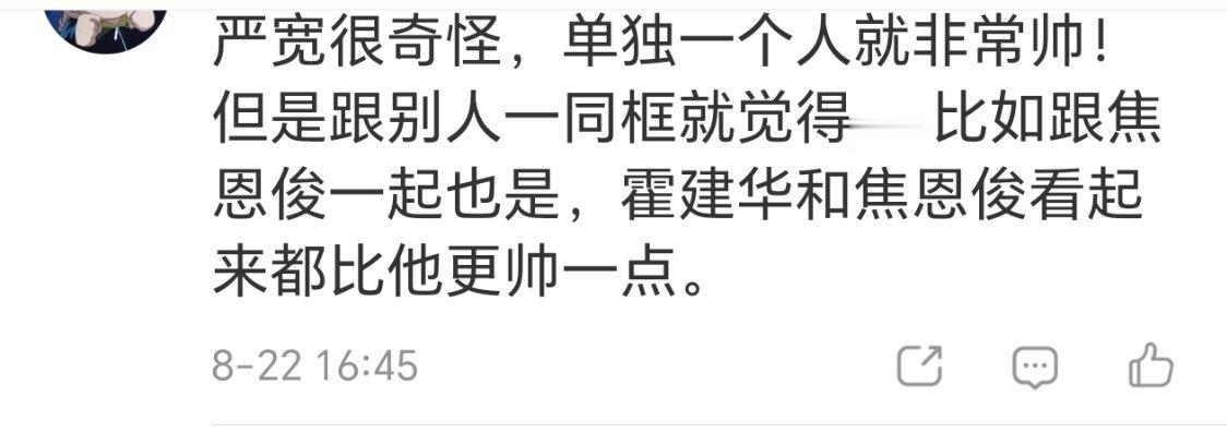 我觉得严宽是脸型骨相框架ok，但五官太凌厉（像玉石还没打磨抛光过一样，不够精致）