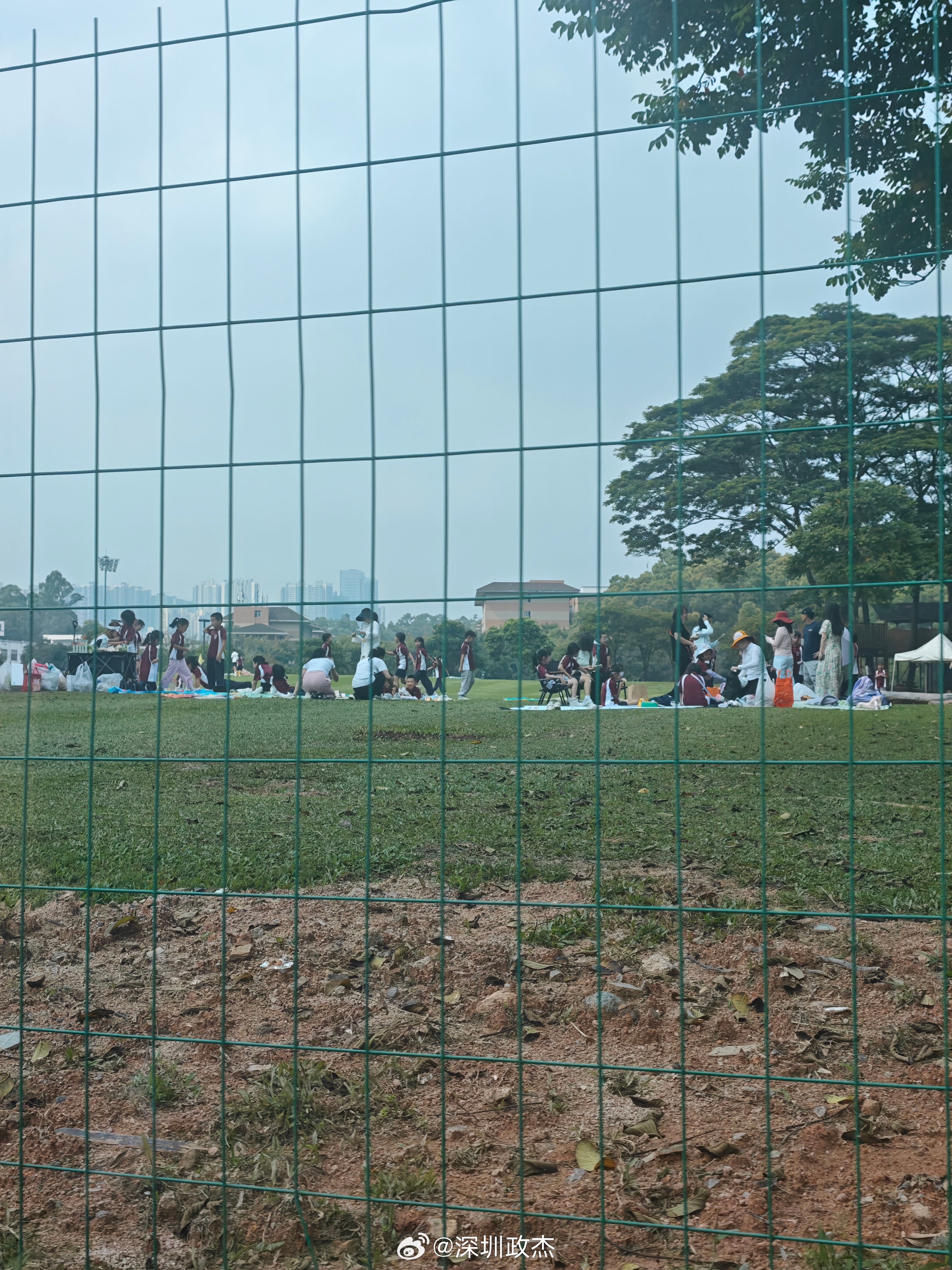 今天路过学校，看见一群学生在露营，放风筝。  ​​​