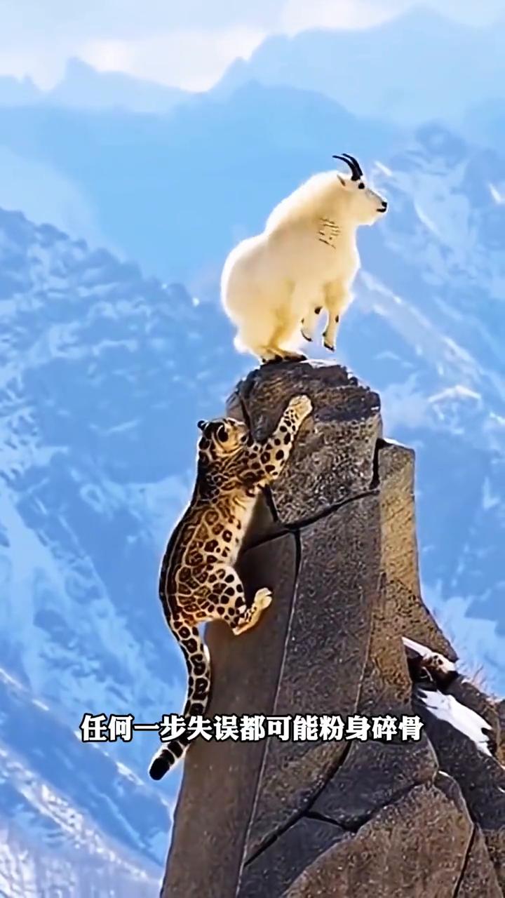 这绝对是你见过自然界最牛逼的攀岩高手。雪豹在五千米海拔百米的悬崖峭壁捕猎岩羊，这
