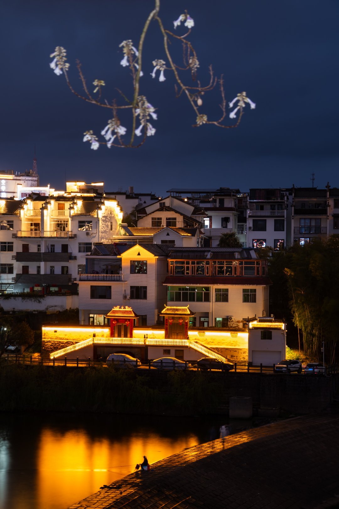 *在路上*婺源弦高古城夜景...小雨，鱼灯表演有点潦草...就是用手指够这条龙的