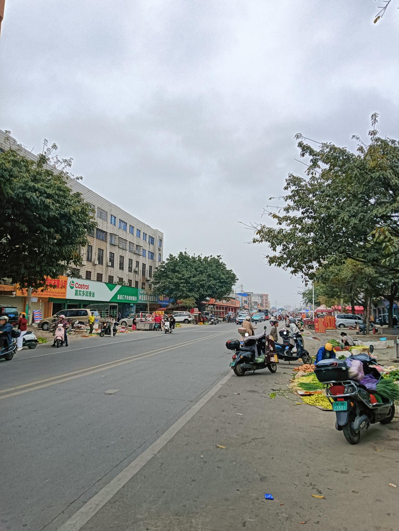 年初九中午返程经过玉林市在火车站至工业品某路段，所见一路两边摆满了地摊人流量真不