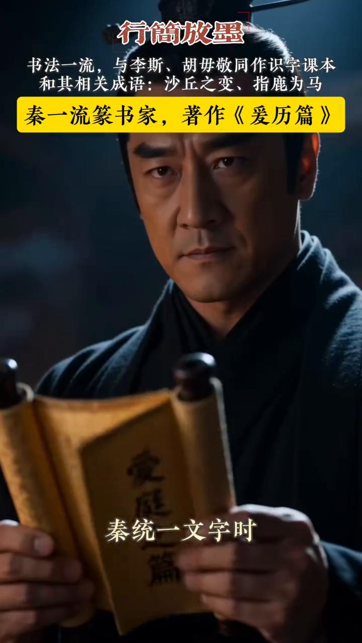 书法一流，与李斯、胡毋敬同作识字课本。和其相关成语：沙丘之变、指鹿为马。秦一流篆