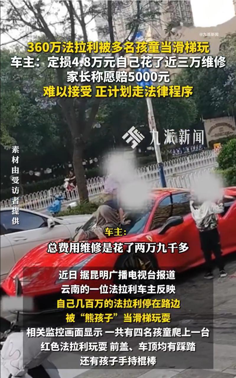 “真是熊孩子！”6月29日报道，云南昆明，一车主花了360万，买了辆法拉利，几名